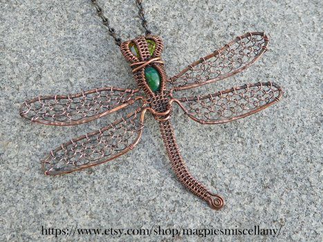 Copper wire woven dragonfly pendant