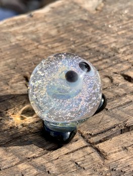 Silver Fume/Dichroic Sprite 1.2 inch Borosilicate glass figure with fine silver fume and purple dichroic inside